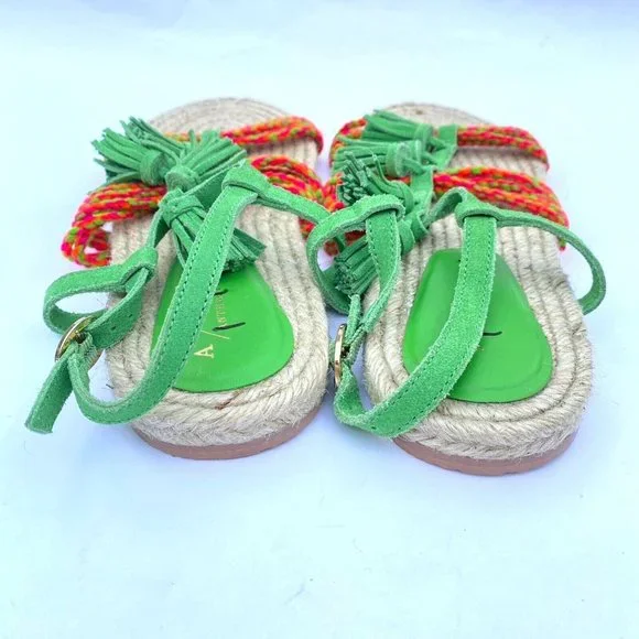 Anthropologie Fringed Rope Sandals Green Suede Boho Tassel Size 10M NWOB - Picture 14 of 14